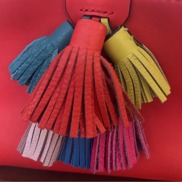 Rebecca Minkoff Mini Sophia Crossbody Leather Purse Orange, Multicolor Tassels - Picture 9 of 11